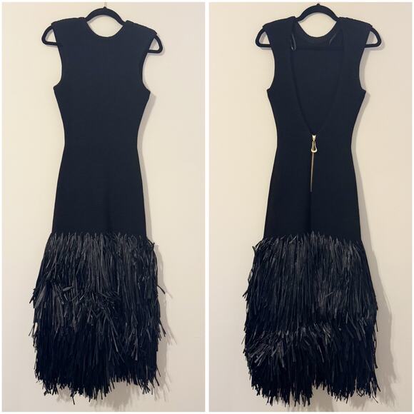 Aje Exclusive Rushes Raffia Ribbed Midi Dress Black XS Extra Small RARE - Picture 5 of 8